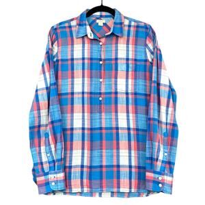 J.Crew Plaid Pop Over Long Sleeve Collared Lightweight Shirt Womens‎ Small